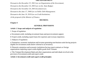Decree No. 75/2011/ND-CP on state investment credit and export credit