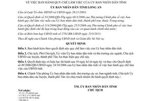 Quyết định 33/2011/QĐ-UBND Quy chế làm việc Uỷ ban nhân dân tỉnh Long An