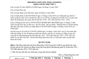 Nghị quyết 19/2011/NQ-HĐND mức thu học phí tại trường cao đẳng trung cấp