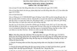 Nghị quyết 17/2011/NQ-HĐND chuyển các trường mầm non bán công sang công lập