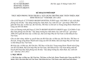 Kế hoạch 917/KH/BGDĐT-BVHTTDL-TƯĐTN-HLHPNVN-HKHVN phối hợp thực hiện phong trào