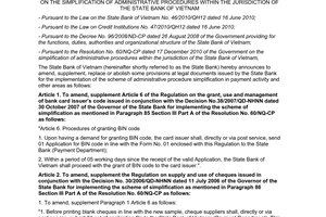 Circular No. 23/2011/TT-NHNN implementing the scheme of administrative procedure
