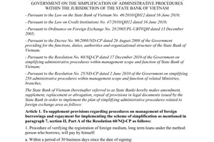 Circular No. 25/2011/TT-NHNN on implementing the scheme of administrative proced