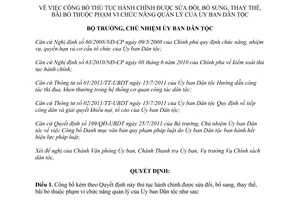 Quyết định 262/QĐ-UBDT công bố bộ thủ tục hành chính Ủy ban Dân tộc năm 2011