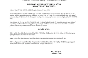 Nghị quyết 23/2011/NQ-HĐND đặt tên đường phố tại trung tâm huyện Cát Tiên Lâm Đồng