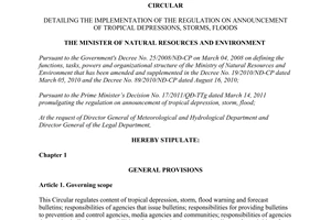 Circular No. 35/2011/TT-BTNMT detailing announcement of tropical depressions storms floods