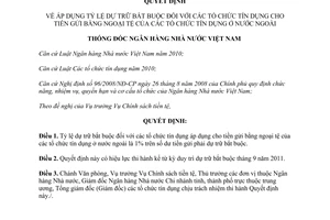 Quyết định 1972/QĐ-NHNN áp dụng tỷ lệ dự trữ bắt buộc