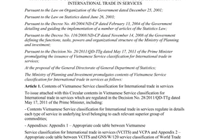 Circular No. 08/2011/TT-BKHDT promulgating contents of Vietnamese service