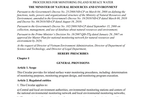 Circular No. 29/2011/TT-BTNMT procedures for monitoring inland surface water
