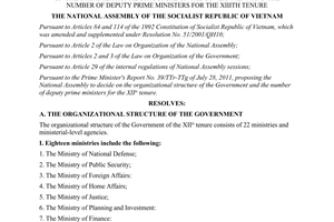 Resolution No. 03/2011/QH13 on the organizational structure of the Government