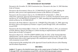 Decision No. 1745/QD-BGTVT approving the detailed master plan on the seaport
