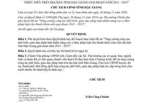 Quyết định 1274/QĐ-UBND 2011 Tăng cường phổ biến giáo dục pháp luật thanh thiếu niên Hậu Giang