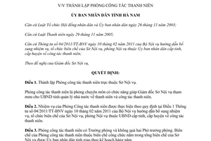 Quyết định 931/QĐ-UBND năm 2011 thành lập Phòng công tác thanh niên Hà Nam