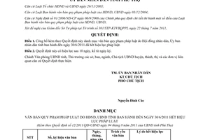 Quyết định 12/2011/QĐ-UBND danh mục văn bản pháp luật đến 30/6/2011 hết hiệu lực Phú Thọ