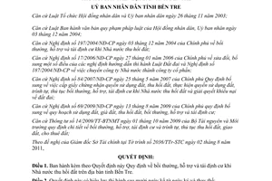 Quyết định 19/2011/QĐ-UBND  bồi thường, hỗ trợ và tái định cư khi Nhà nước thu