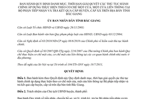 Quyết định 282/2011/QĐ-UBND  danh mục, thời hạn giải quyết thủ tục hành chính