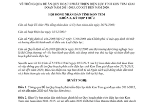 Nghị quyết 18/2011/NQ-HĐND quy hoạch phát triển điện lực Kon Tum 2011 2015 xét đến 2020