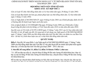 Nghị quyết 26/2011/NQ-HĐND sửa đổi Điều 1 của Nghị quyết 06/2009/NQ-HĐND