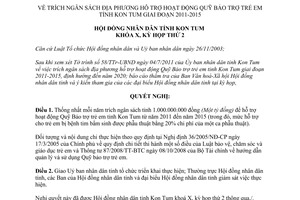 Nghị quyết 21/2011/NQ-HĐND trích ngân sách hỗ trợ Quỹ Bảo trợ trẻ em 2011-2015 Kon Tum