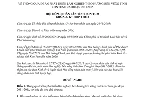 Nghị quyết 22/2011/NQ-HĐND Đề án phát triển lâm nghiệp bền vững Kon Tum 2011 2015