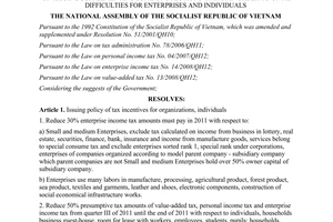 Resolution No.08/2011/QH13 on issuing supplementing some of solutions