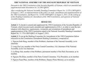 Resolution No. 06/2011/QH13 amending and supplementing the 1992 constitution
