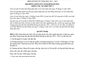 Nghị quyết 43/2011/NQ-HĐND biên chế viên chức ngành giáo dục Bình Dương