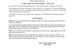 36/2011/QĐ-UBND bổ sung điều chỉnh kế hoạch vốn ngân sách Bà Rịa Vũng tàu