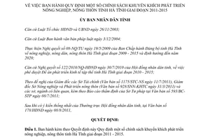 Quyết định 24/2011/QĐ-UBND chính sách khuyến khích phát triển nông nghiệp