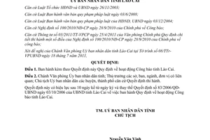 Quyết định 20/2011/QĐ-UBND hoạt động Công báo Lào Cai