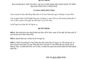 Quyết định 1630/QĐ-UBND 2011 Quy chế tổ chức quản lý hội nghị hội thảo quốc tế Thừa Thiên Huế