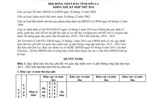 Nghị quyết 04/2011/NQ-HĐND học phí giáo dục mầm non phổ thông công lập Sơn La