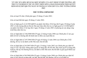 Quyết định 43/2011/QĐ-TTg sửa đổi Quy định về bồi thường, hỗ trợ và tái định cư