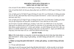 Nghị quyết 01/2011/NQ-HĐND nhiệm vụ phát triển kinh tế xã hội Sơn La