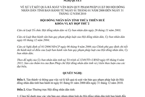 Nghị quyết 03/2011/NQ-HĐND kết quả rà soát văn bản Thừa Thiên Huế