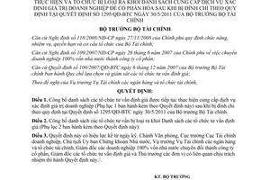 Công văn 1930/QĐ-BTC  công bố danh sách tổ chức tư vấn định giá