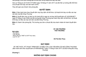 Quyết định 4065/QĐ-BCT thể thức, kỹ thuật trình bày và mẫu văn bản