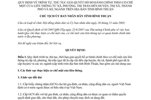 Quyết định 1708/QĐ-UBND năm 2011 giải quyết hồ sơ theo cơ chế một cửa liên thông Bình Thuận