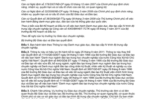 Thông tư 34/2011/TT-BGDĐT danh mục giáo dục, đào tạo cấp IV trình độ trung cấp