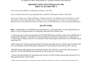 Nghị quyết 14/2011/NQ-HĐND nhiệm vụ phát triển kinh tế xã hội 6 tháng cuối 2011 Quảng Trị