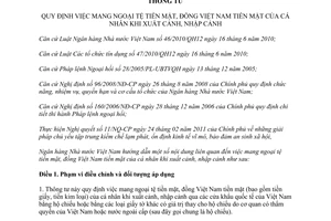 Thông tư 15/2011/TT-NHNN  mang ngoại tệ tiền mặt, đồng Việt Nam