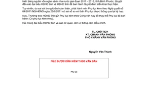 Công văn 224/HĐND năm 2011 thay thế Phụ lục NQ 04/2011/NQ-HĐND Bình Phước