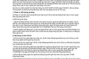 Công văn 2620/LĐTBXH-QLLĐNN Hướng dẫn dự án hỗ trợ đưa lao động đi làm việc
