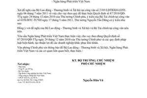 Công văn 5471/VPCP-KGVX thực hiện Quyết định 87/2010/QĐ-TTg