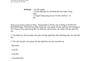 Công văn 1329/TCDN-GV 2011 hướng dẫn đánh giá xếp loại giáo viên giảng viên dạy nghề theo chuẩn