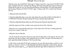 Công văn 7470/BCT-XNK thực hiện Thông tư 20/2011/TT-BCT