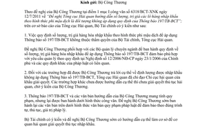 Công văn 10887/BTC-TCHQ định mức hàng phi mậu dịch không áp dụng Thông báo 197