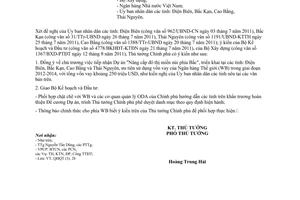 Công văn 1418/TTg-QHQT chủ trương tiếp nhận Dự án Nâng cấp đô thị miền núi