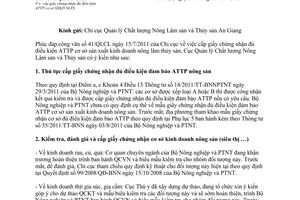 Công văn 1511/QLCL-CL2  cấp giấy chứng nhận đủ điều kiện an toàn thực phẩm