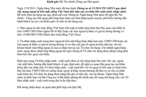 Công văn 6521/NHNN-QLNH triển khai Thông tư mang ngoại tệ tiền mặt, đồng